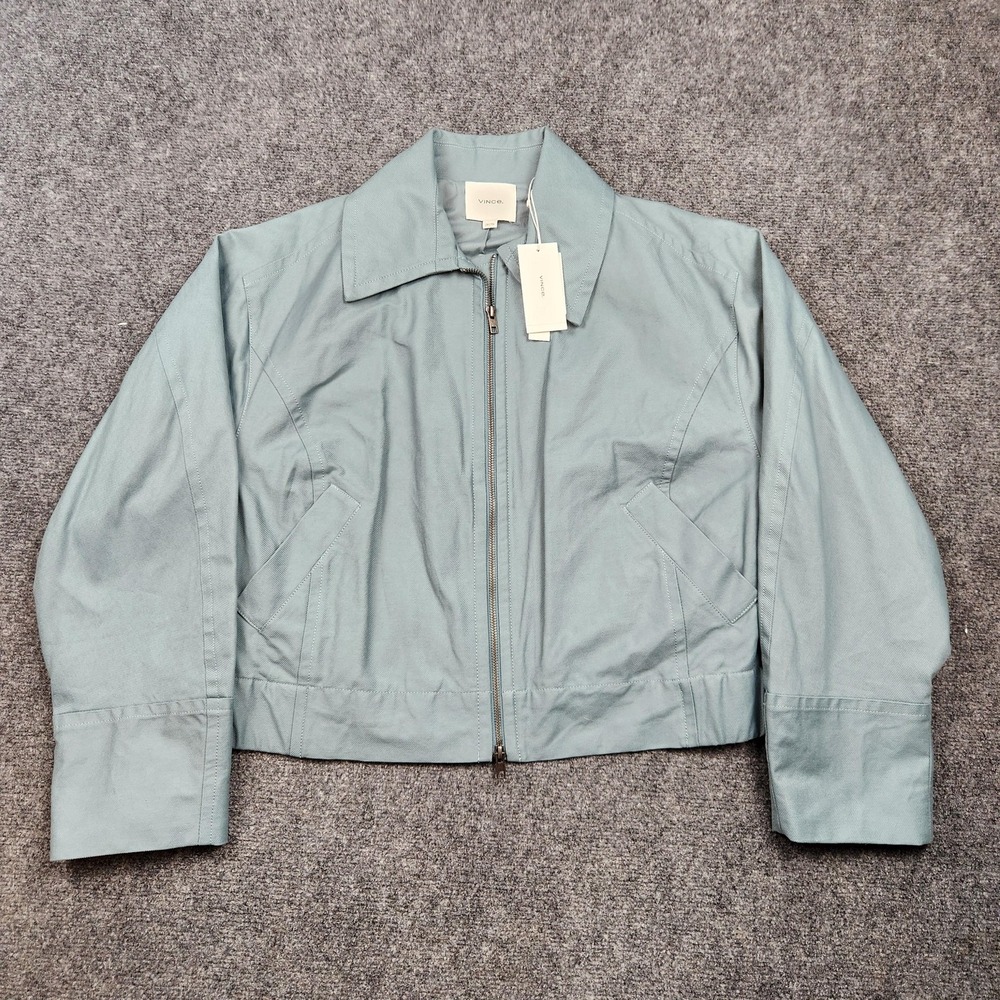 Vince Flight Jacket Womens 2XL Blue Zip Front Cropped Elastic Hem Bomber